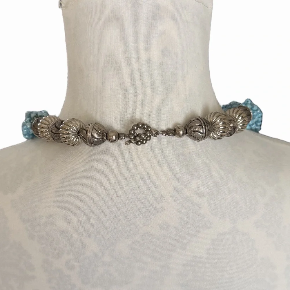 Blue Multi-Strand Beaded Necklace | Statement Piece | Layered Seed Beads